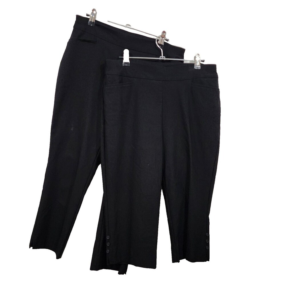 Chico's Pull-on Slim Leg Crop Pants Set Black Stretch Rayon Nylon Flat Front Sz8